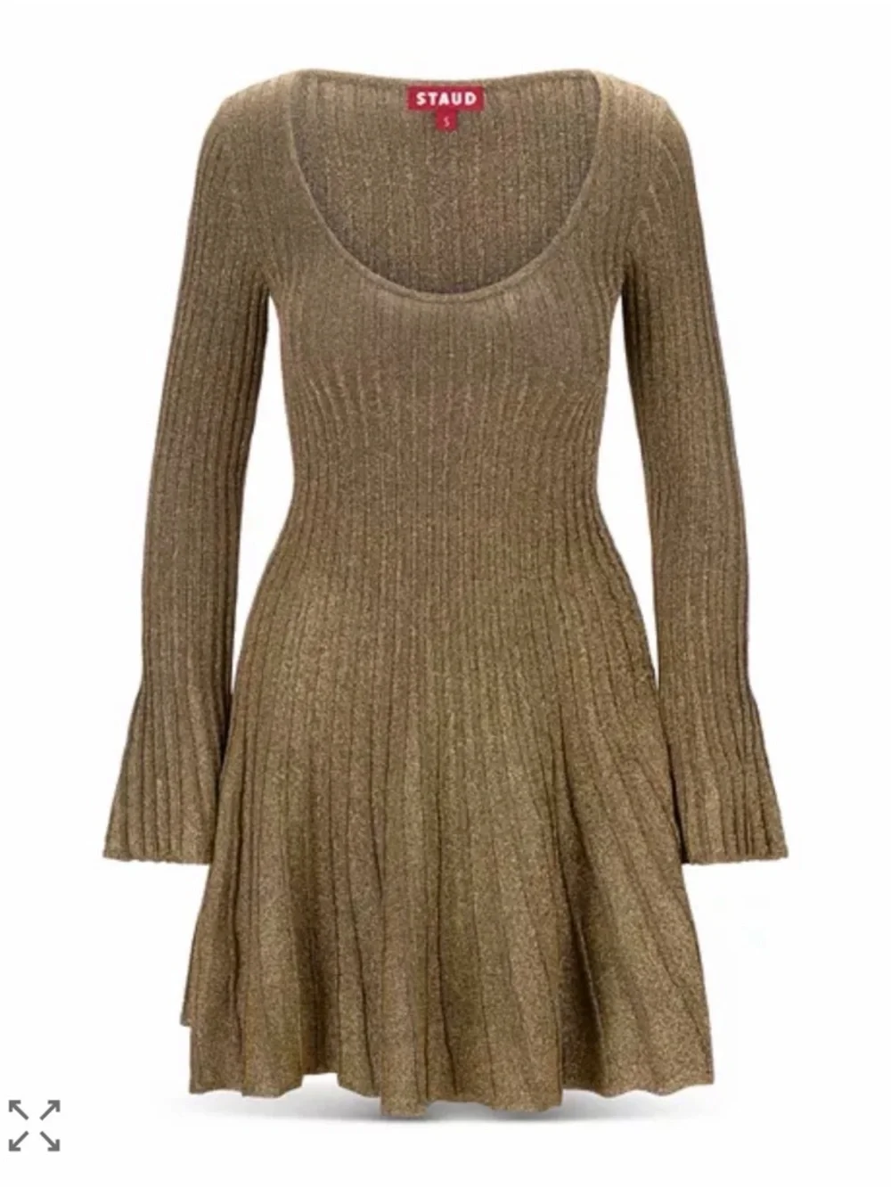 STAUD Metallic Olive Ribbed Long-Sleeve Scoop Dress - Picture 4 of 4